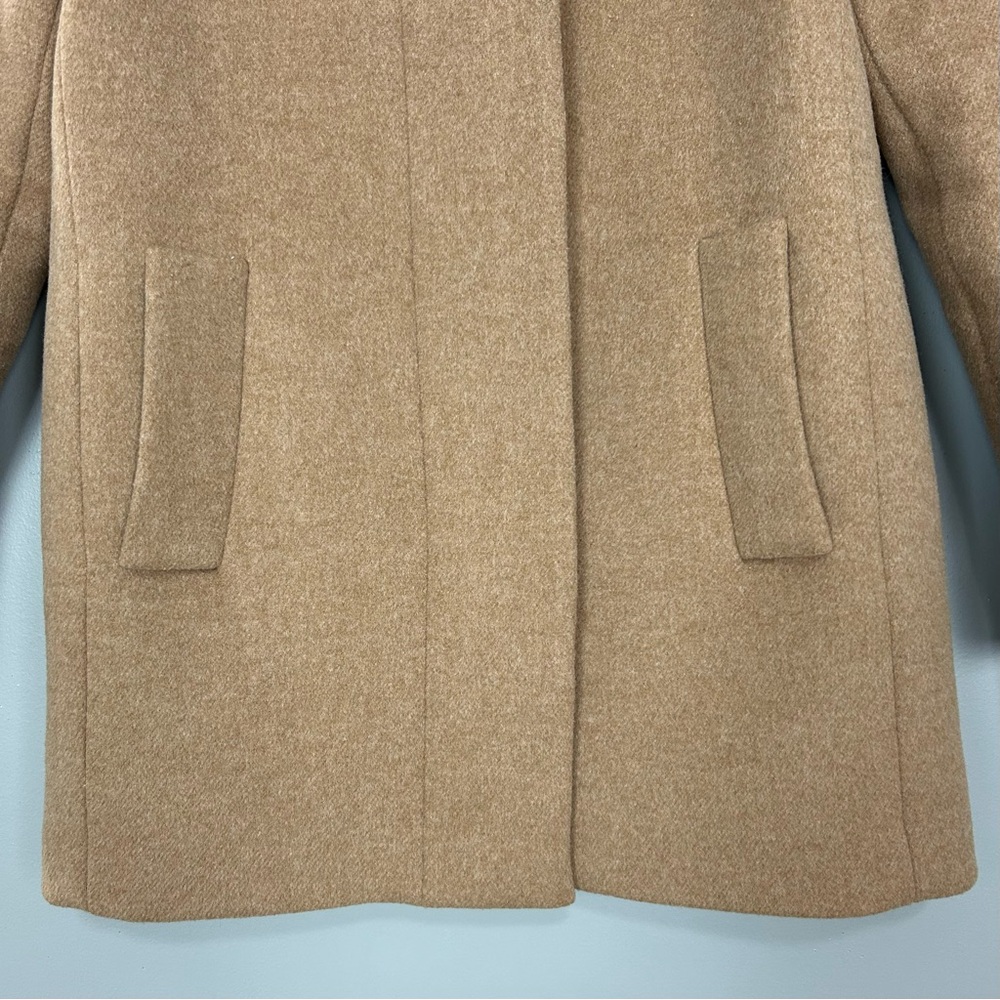 J. Crew Wool City Coat Women’s Size 2 Full Zip Mid Trench Pockets Winter Camel - Picture 5 of 9